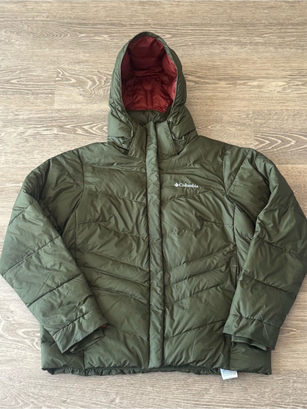 Columbia Heavenly Hooded Jacket Olive Green Nori Puffer Coat Parka Women's Sz M